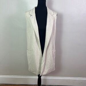 Leith Longline Ponte Knit Oatmeal Heather Sleeveless Blazer, Size L